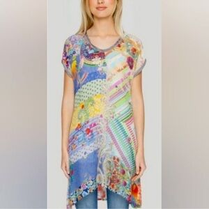 Johnny Was Cupra Rayon Multicolor Short Sleeve Tunic size XS